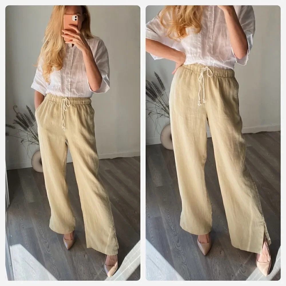 100% Linen H&M Pants Slit Pockets New